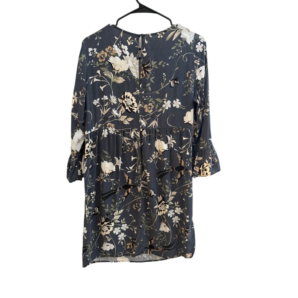 Old Navy Women's Dress Small Blue Floral Bird Print Rayon Bell Sleeve Shift Boho - Picture 2 of 8